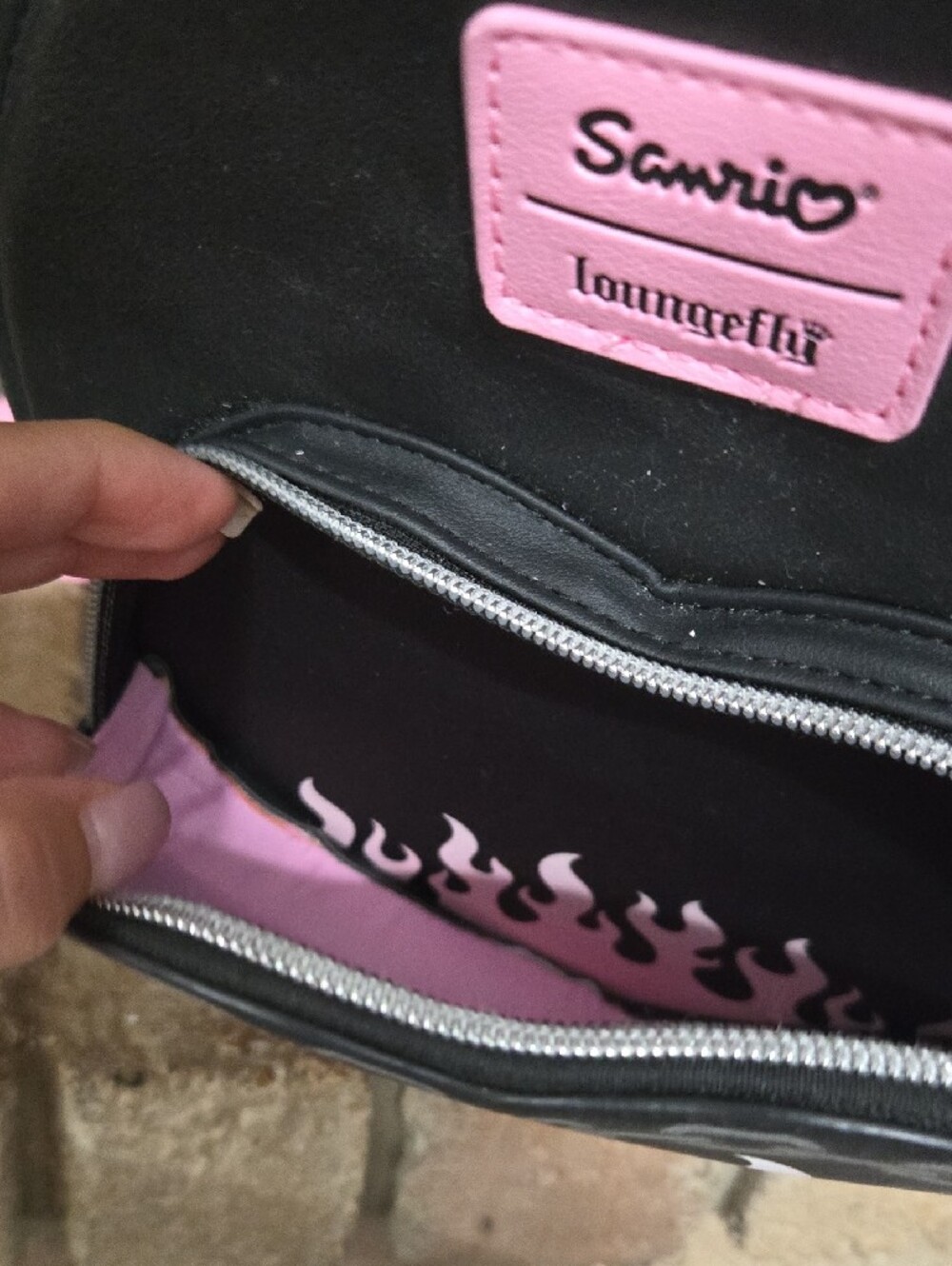Sanrio Loungefly Black Pink Kuromi & My Melody Heart Backpack Hot Topic - Picture 3 of 4